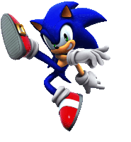 a picture of sonic the hedgehog jumping in the air with a white background