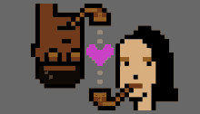 a pixel art drawing of a man and a woman with a heart between them