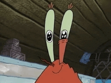a cartoon character from spongebob squarepants is smiling and looking at the camera with big eyes .