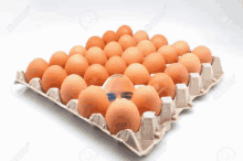 a carton of eggs with a picture of a man 's head on one of them