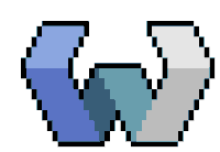 the letter w is made of blue and white pixel art