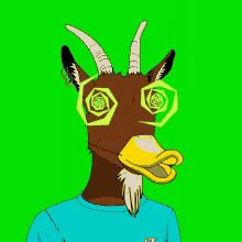 a cartoon of a goat with a duck head and a spiral in its eyes