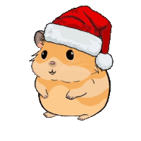 a cartoon hamster wearing a santa hat with the letter r on it