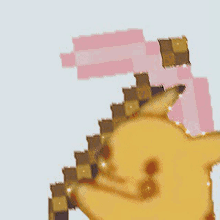 a pixel art of pikachu holding a pink gun .