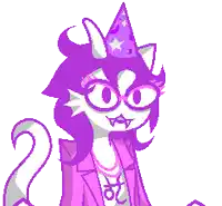 a pixel art drawing of a cat wearing glasses and a party hat