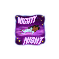 a cartoon of a woman sleeping with the words nighty night behind her