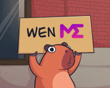 a cartoon hamster holds up a sign that says wen mz