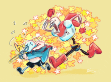 a drawing of papyrus playing a trombone and sans