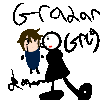 a drawing of a man and a stick figure with the words " gradan greg " on the bottom