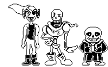 undertale papyrus and sans are standing next to each other in pixel art .