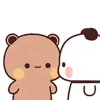 a cartoon of two teddy bears kissing each other with hearts floating in the air .