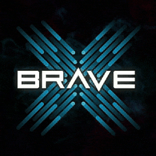 a brave logo with blue lines on a black background