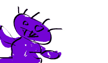 a drawing of a purple monster with a tv on its head