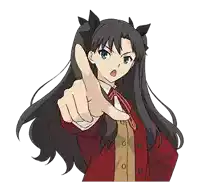 a girl with long hair is pointing at the camera