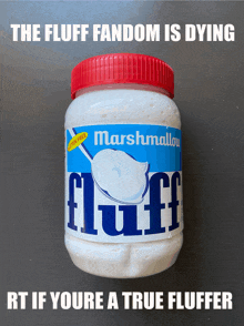 a jar of marshmallow fluff has a red lid