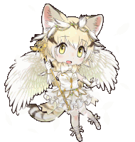 a drawing of a cat with wings holding a staff