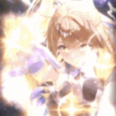 a blurred image of a girl in a costume holding a sword .