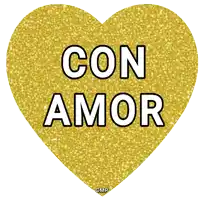 a gold heart with the words con amor in white letters