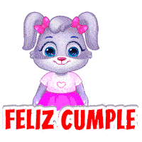 a cartoon bunny holding a bouquet of flowers with the words feliz cumple written below it