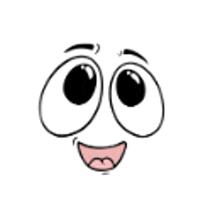 a cartoon face with big eyes and a smiling mouth .