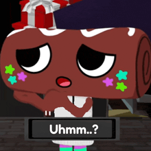 a cartoon character with a sign that says uhmm