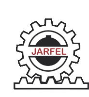 a logo for jarfel with a gear in the center