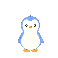 a blue and white penguin with the words happy new year behind it