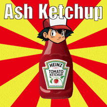 a bottle of heinz tomato ketchup with ash pokemon on the label