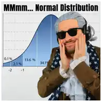 a man wearing a wig and sunglasses is standing in front of a graph that says normal distribution