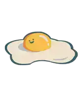 a cartoon drawing of a fried egg with a smiling face on it