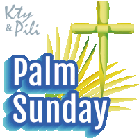 a palm sunday advertisement with a cross and palm leaves