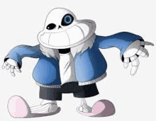 a cartoon drawing of sans from undertale is standing on a white background .