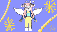 a drawing of a girl with wings surrounded by pearls