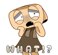 a cartoon character with a scared look on his face and the word what written below him
