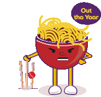 a cartoon illustration of a bowl of noodles with the words out tha yaar