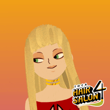 a cartoon of a girl with long blonde hair and the words toca hair salon on the bottom