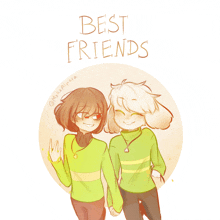 a drawing of a girl and a goat holding hands with the words " best friends " on the bottom