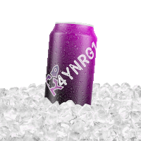 a purple can of gay nrg sits on ice