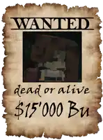 a wanted poster for a dead or alive worth $ 15,000 bu