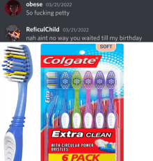 a pack of colgate extra clean toothbrushes