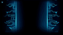 a dark blue background with a glowing circuit board design