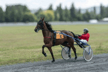 a horse with the number 2 on it is being pulled by a jockey