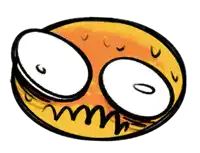 a cartoon drawing of a yellow smiley face with a white mouth