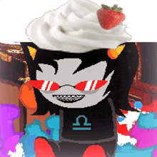 a pixel art of a cartoon character with a strawberry and whipped cream on top