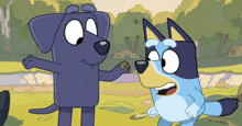 a cartoon dog standing next to another dog