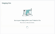 a screenshot of a staging site that says syncing your staging site to your production site can take a few minutes