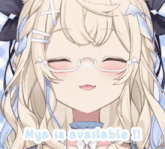 a picture of a girl with glasses and the words mya is available on the bottom