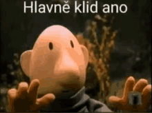 a close up of a cartoon character 's face with the words hlavne klid ano written above it .