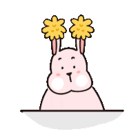 a cartoon rabbit with two yellow flowers on its ears