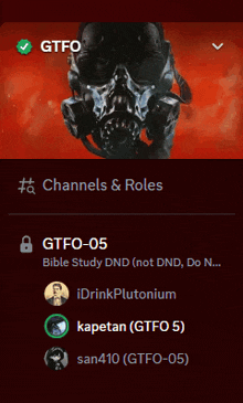 a screenshot of the gtfo channels and roles section